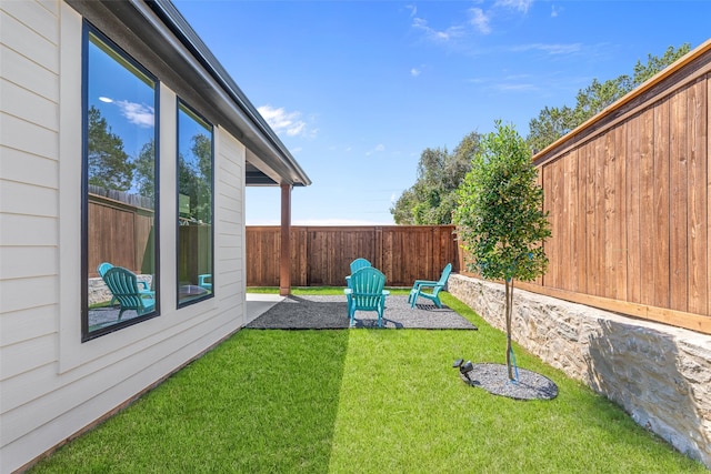 view of yard with a patio area and a fenced backyard