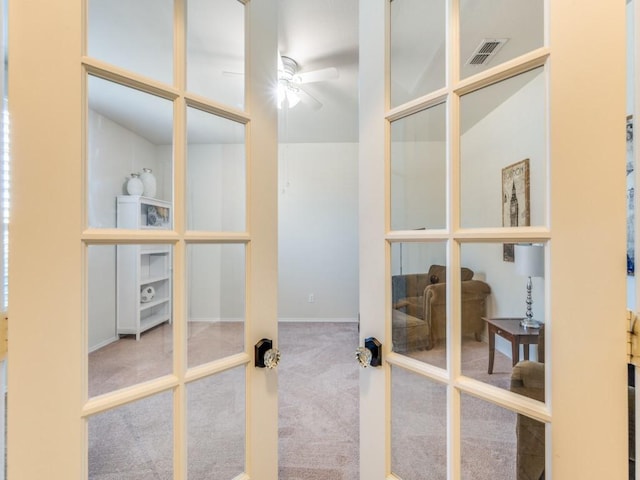 2404 Senepol Way, Fort Worth, TX 76131 - detailed view of french doors, carpet floors, and ceiling fan