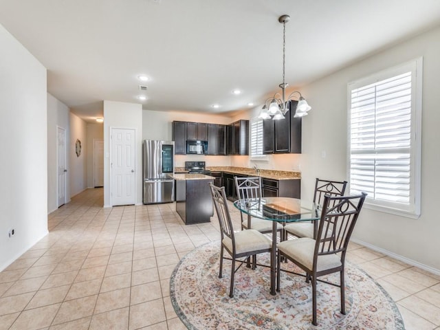 2404 Senepol Way, Fort Worth, TX 76131 - dining room featuring a chandelier, light tile patterned floors, plenty of natural light, and recessed lighting