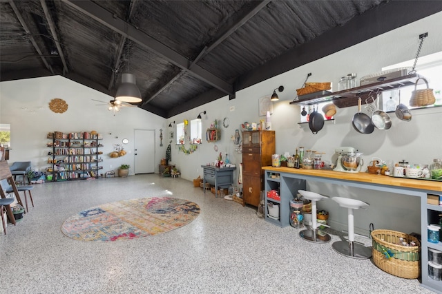 garage with ceiling fan