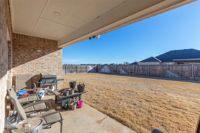 view of yard featuring a patio and a fenced backyard