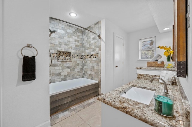 full bath with vanity, shower / washtub combination, and tile patterned floors