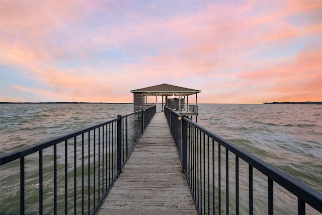 dock area featuring a water view and a gazebo