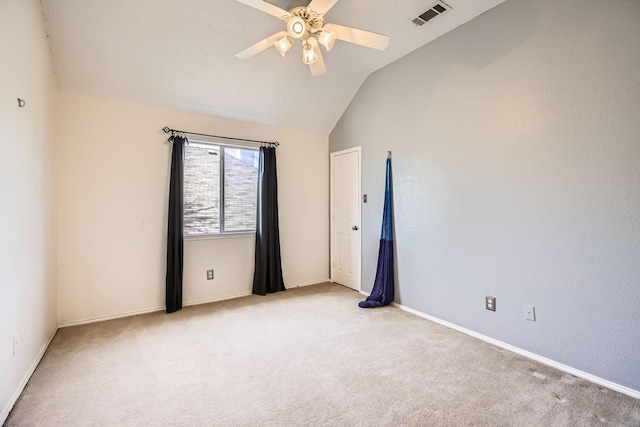 4212 Honeysuckle Dr, Mckinney, TX 75070 - spare room featuring light carpet, ceiling fan, and vaulted ceiling