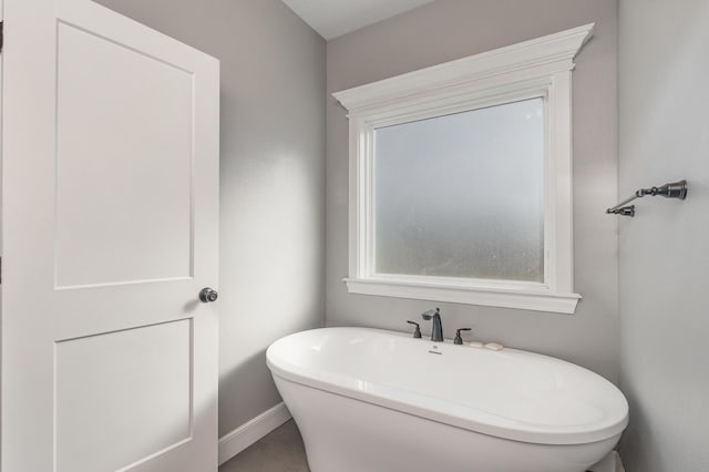 full bathroom with baseboards and a freestanding bath