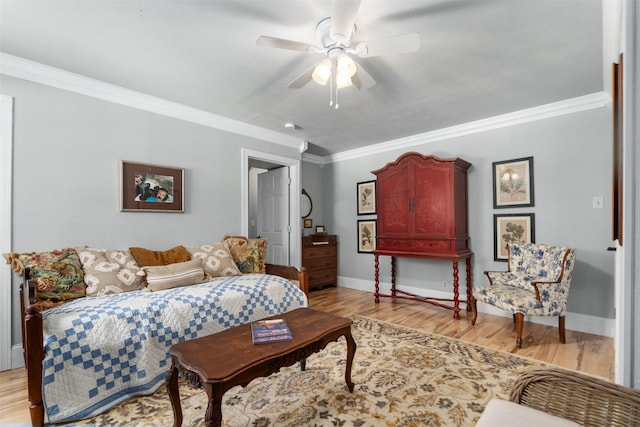 1501 Oak Shore Dr, Tool, TX 75143 - living room featuring baseboards, a ceiling fan, crown molding, and light wood finished floors