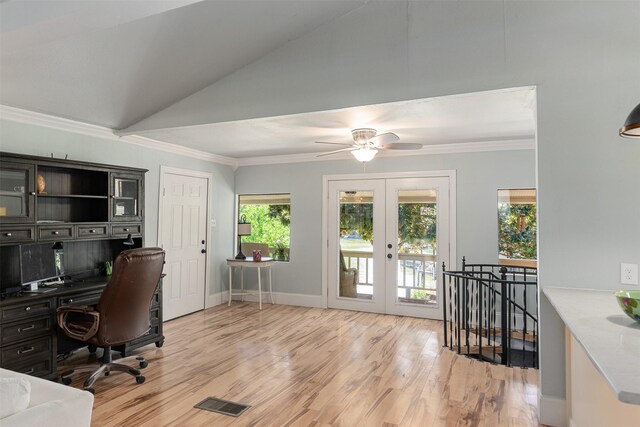 1501 Oak Shore Dr, Tool, TX 75143 - office featuring ornamental molding, light wood finished floors, french doors, and baseboards