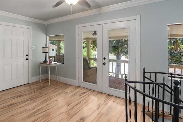 1501 Oak Shore Dr, Tool, TX 75143 - entryway with ornamental molding, a wealth of natural light, light wood-style floors, and french doors