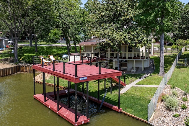 1501 Oak Shore Dr, Tool, TX 75143 - dock area featuring a lawn and a deck with water view