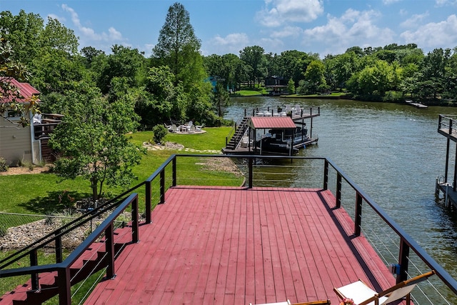 1501 Oak Shore Dr, Tool, TX 75143 - dock area with a yard, a water view, and boat lift