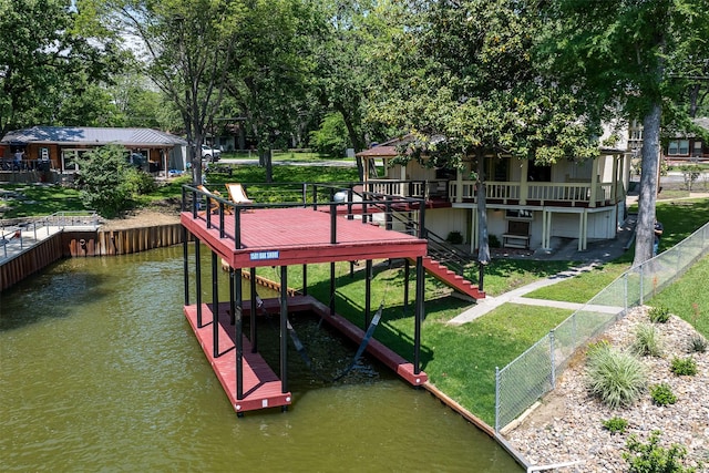1501 Oak Shore Dr, Tool, TX 75143 - dock area with a yard, a deck with water view, and fence