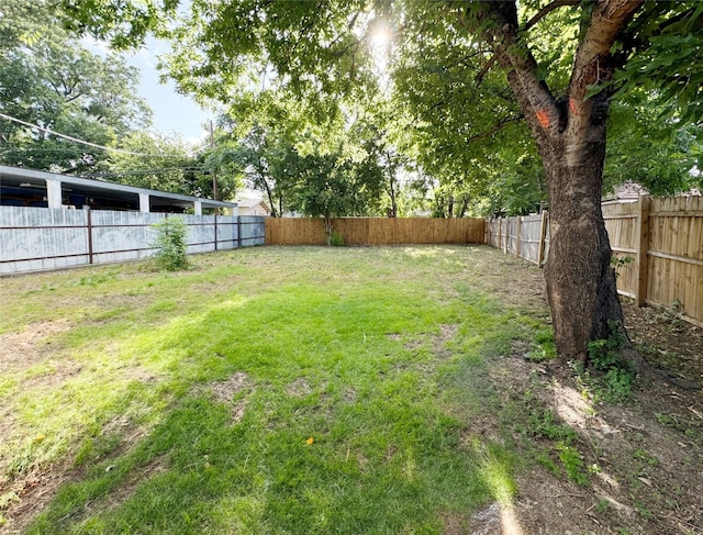 view of yard with a fenced backyard