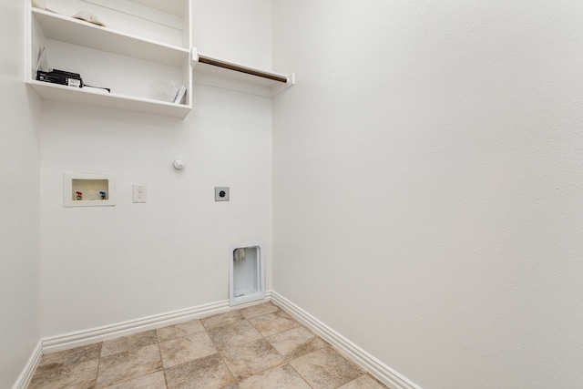 laundry area with laundry area, hookup for a washing machine, baseboards, and electric dryer hookup