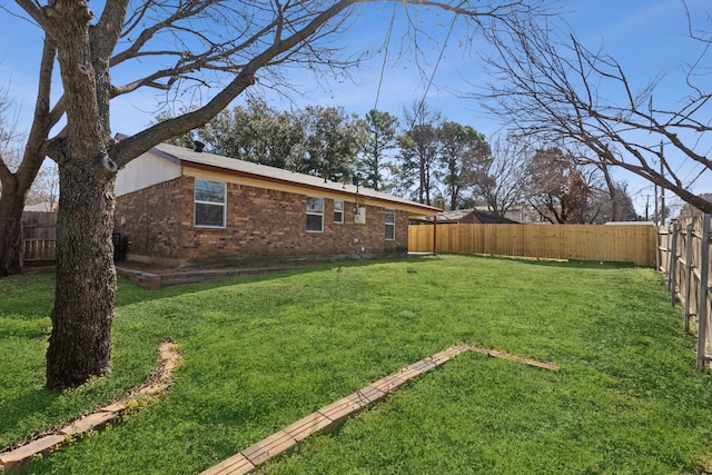 view of yard with a fenced backyard