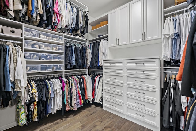 walk in closet featuring dark wood finished floors