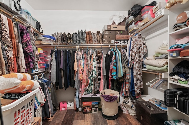 walk in closet featuring wood finished floors