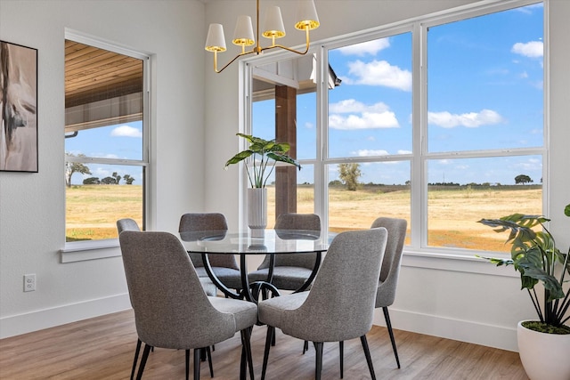 dining area with a healthy amount of sunlight, baseboards, and wood finished floors