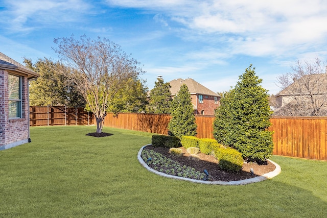 view of yard with a fenced backyard