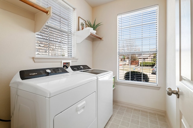 laundry room featuring laundry area, baseboards, and washer and clothes dryer