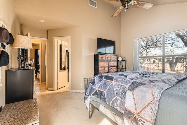 4727 Poppy Dr E, Fort Worth, TX 76137 - bedroom with concrete floors and a ceiling fan