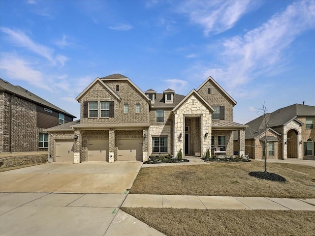 view of front facade with a garage, concrete driveway, and brick siding