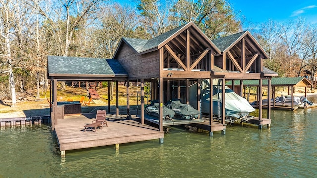 view of dock featuring a water view and boat lift