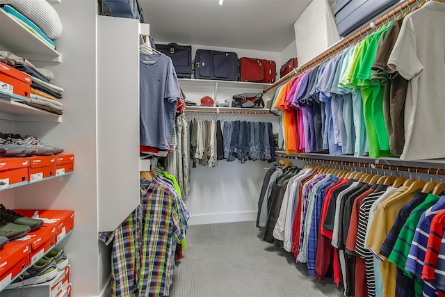 spacious closet featuring light carpet