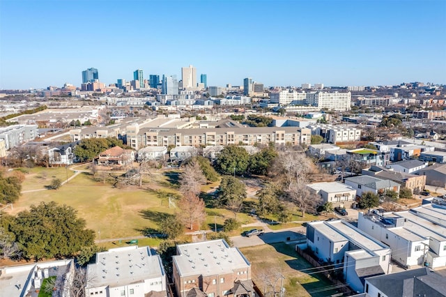 bird's eye view with a city view