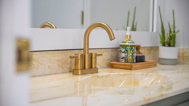 interior details featuring tasteful backsplash and vanity