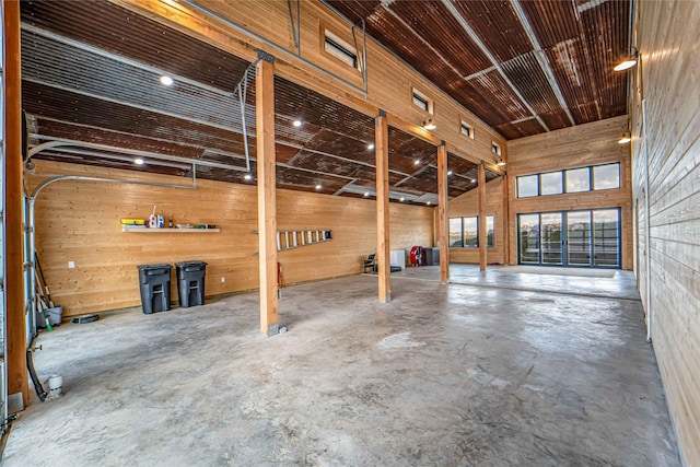 garage with wood walls