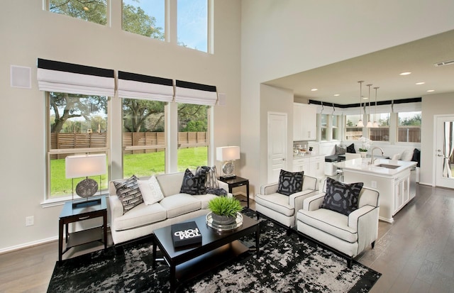 living area with plenty of natural light and wood finished floors