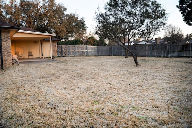 view of yard with a patio and a fenced backyard