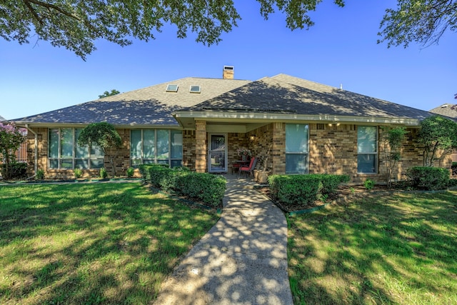 7324 Bramblewood Rd, Fort Worth, TX 76133 - single story home featuring a front yard, brick siding, a chimney, and roof with shingles