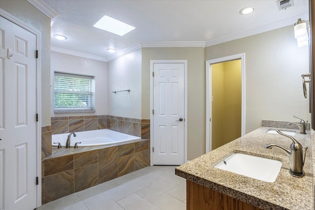 bathroom featuring visible vents, a sink, and ornamental molding