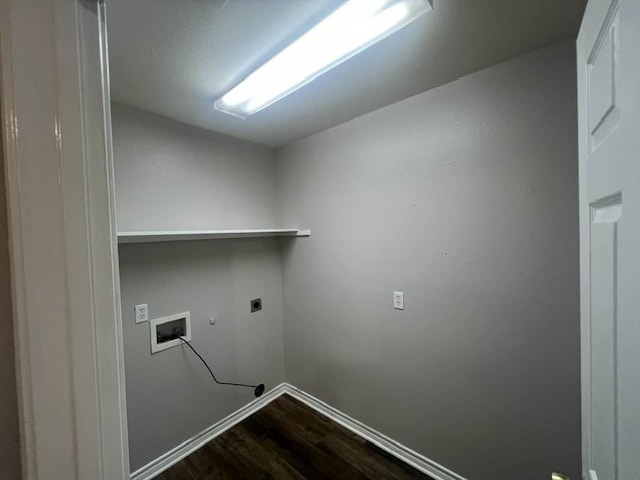 laundry area with washer hookup, dark wood-style flooring, hookup for a gas dryer, electric dryer hookup, and laundry area