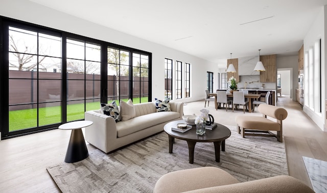 living room with light wood-style floors