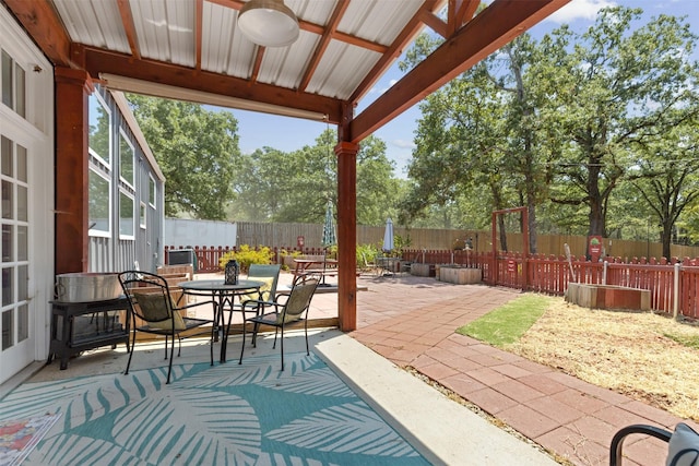 view of patio / terrace featuring a fenced backyard and outdoor dining space