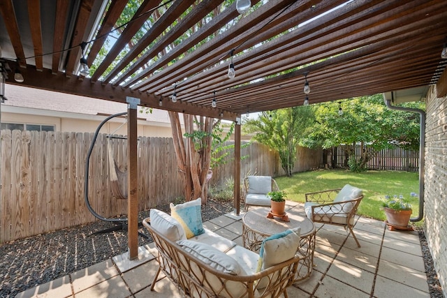 view of patio with a fenced backyard and a pergola