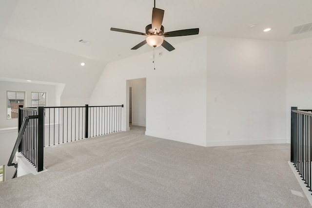 1517 Kinglet Pl, Celina, TX 75009 - unfurnished living room with a ceiling fan, light carpet, vaulted ceiling, recessed lighting, and baseboards