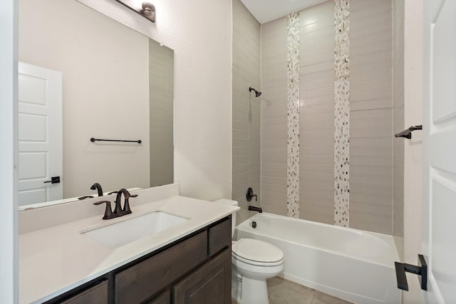 bathroom with toilet, vanity, shower / washtub combination, and tile patterned floors