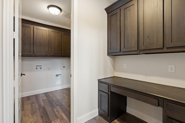 laundry area with washer hookup, hookup for a gas dryer, cabinet space, visible vents, and hookup for an electric dryer