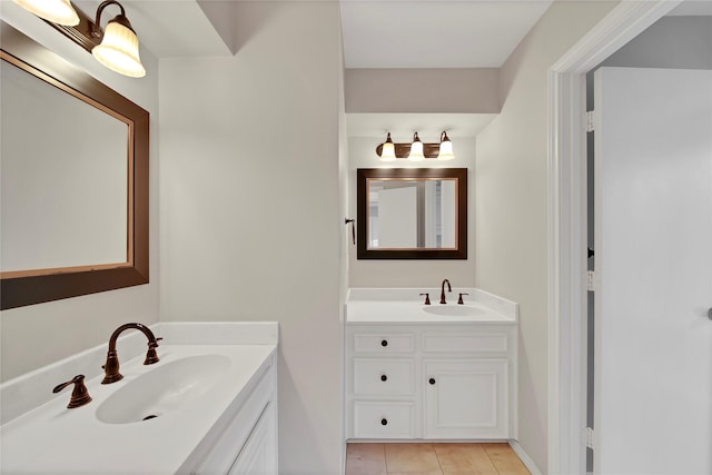 full bath with two vanities, a sink, and tile patterned floors