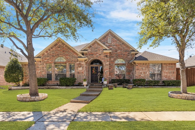 traditional-style home featuring brick siding and a front lawn