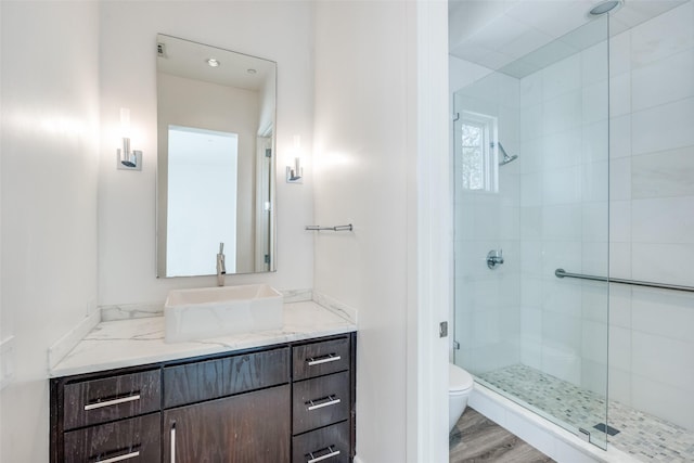 6007 Club Oaks Dr, Dallas, TX 75248 - full bathroom featuring a stall shower, vanity, and toilet