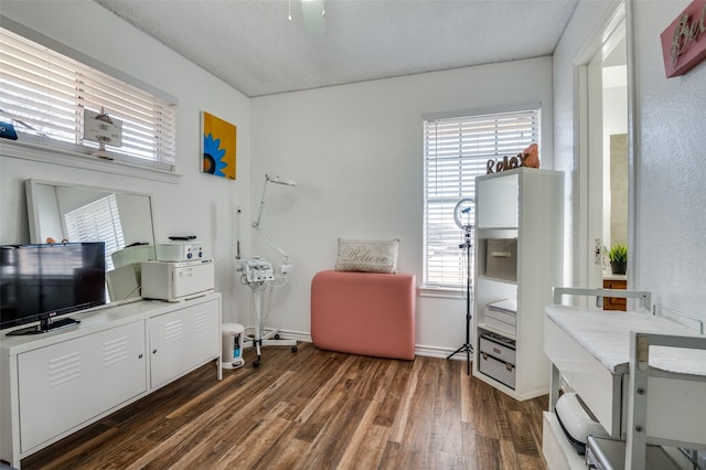 interior space with dark wood finished floors and baseboards