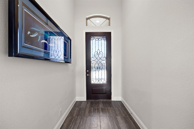 entrance foyer with baseboards and dark wood-style flooring