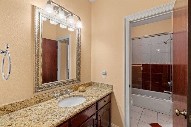 full bathroom with shower / washtub combination, tile patterned flooring, and vanity