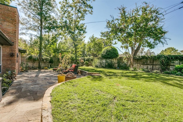 view of yard featuring a fenced backyard and a patio