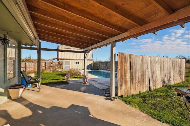 view of patio featuring a fenced in pool and a fenced backyard