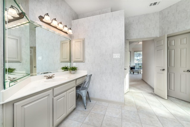 bathroom featuring vanity, tile patterned flooring, and visible vents